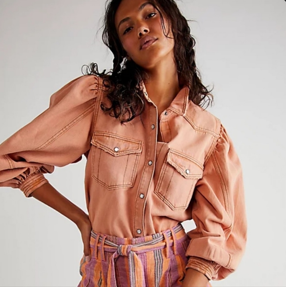 We the Free/Free People With Love Denim Shirt/Shacket- bunny